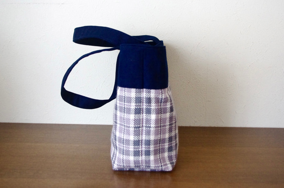 麻糸の手織り　チェックトートバッグ(B5サイズ) 5枚目の画像