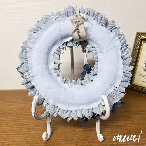 デニムリメイク布リース（あじさい/ネイビー） リース mun1' 通販