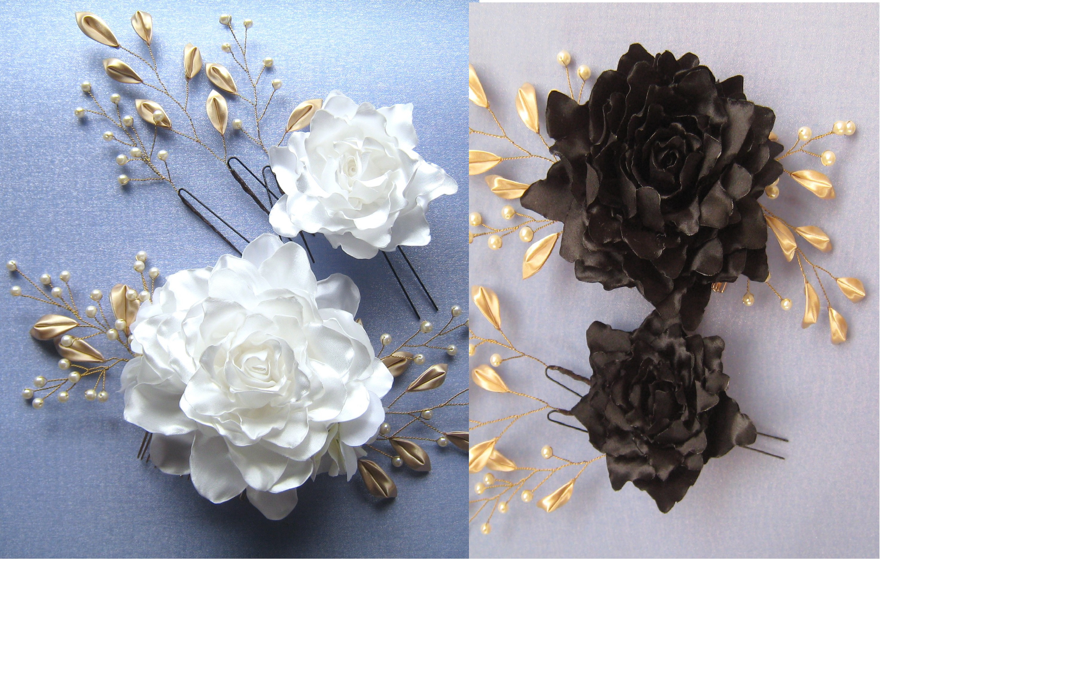 一点もの髪飾り・薔薇《純白・漆黒》　ウエディングや成人式に！