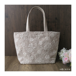 YUWA 薔薇の刺繍 コットンリネンのトートバッグ 5枚目の画像