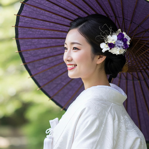 髪飾り 結婚式 成人式 紫薔薇 胡蝶蘭 大人可愛い ヘアアクセサリー