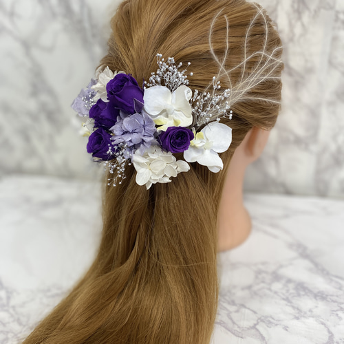 髪飾り 結婚式 成人式 紫薔薇 胡蝶蘭 大人可愛い ヘア