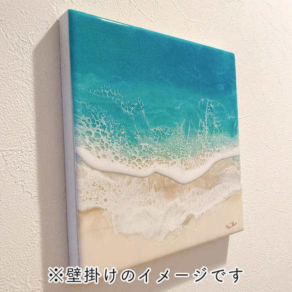 Miho.K ”2023 008” （原画：180×180×23ミリ）ヒーリングレジンアート作品　夕暮れの海 11枚目の画像