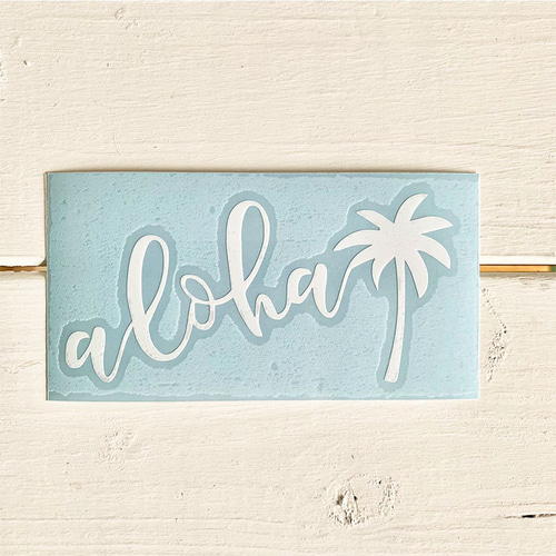 ハワイアンステッカー 防水 抜き型シール aloha筆記体デザイン