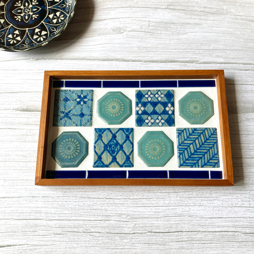 再販2】 モザイクタイルトレー タイルトレイ レトロ の コラボ美