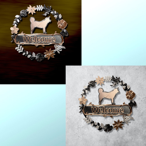 秋田犬 樹脂製ウェルカムボード 壁掛けタイプ ドアプレート メタル