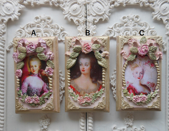 薔薇とリボンのマリーアントワネットの肖像画　ミニアートパネル 8枚目の画像