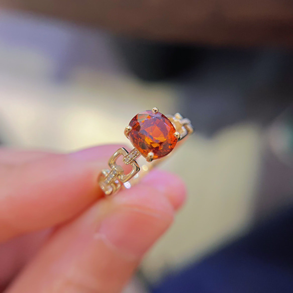 「成功」K18 リング　オレンジガーネット（ヘソナイト） 指輪　天然ダイヤモンド　1月の誕生石　和名石榴石　2.49ct 4枚目の画像
