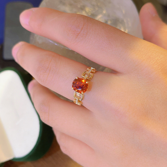 「成功」K18 リング　オレンジガーネット（ヘソナイト） 指輪　天然ダイヤモンド　1月の誕生石　和名石榴石　2.49ct 6枚目の画像