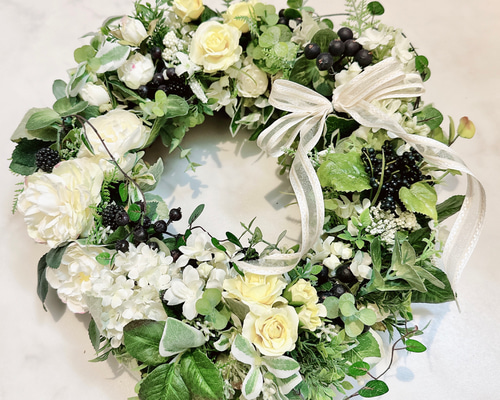 商品名【綾】みーこ♥アンティークジニアの花束風リース✳ 秋冬フラワーリース 商品名【綾】みーこ様専用♥アンティークジニアの花束風リース