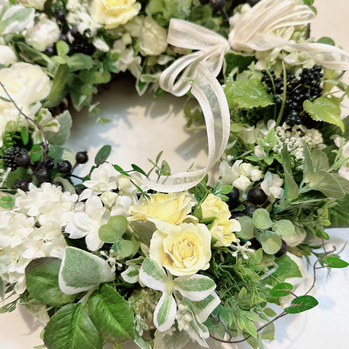 商品名【綾】みーこ♥アンティークジニアの花束風リース✳ 秋冬フラワーリース 商品名【綾】みーこ様専用♥アンティークジニアの花束風リース