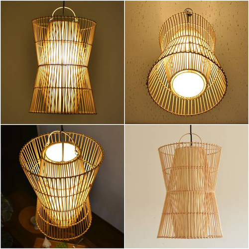 吊り下げ照明 ラタンダブル編み くびれ臼型 LED電球 E26 手編み 照明