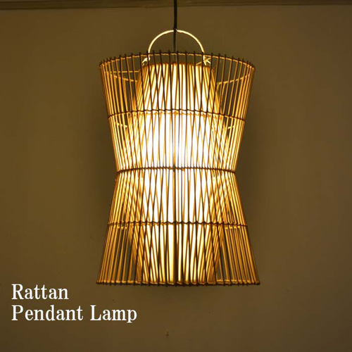 吊り下げ照明 ラタンダブル編み くびれ臼型 LED電球 E26 手編み 照明