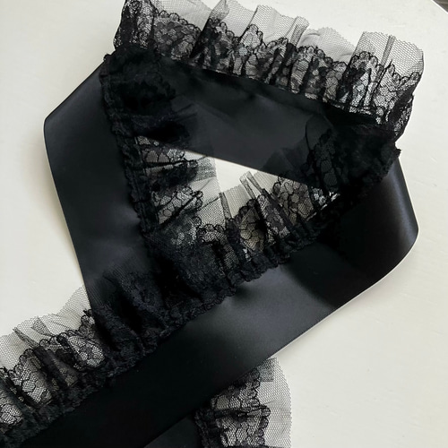 総レース振袖　パールとラメ重ね衿　フリルレース半衿　12点セット◾️黒　BLACK 総レース振袖パールとラメ重ね衿フリルレース半衿12点セット◾️黒BLACK