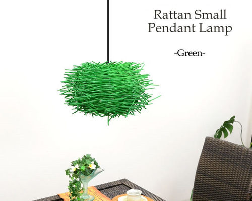E-17 LED電球標準】吊り下げ照明 籐 ラタン35cm×19cm グリーン