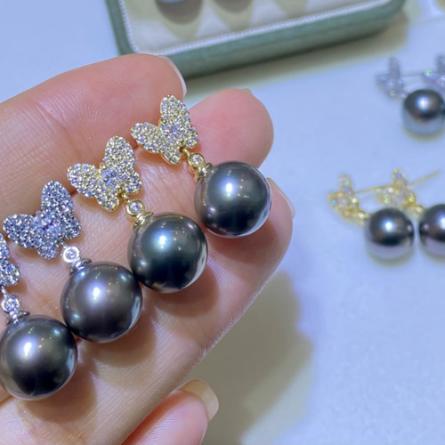 高級】タヒチ黒蝶真珠 ピアスs925 ピアス（スタッド・一粒） パール  