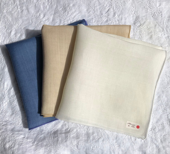 リネンハンカチ(小) 24cm 薄地 麻100% ハンカチーフ　ポケットチーフ　抗菌　手ぬぐい 8枚目の画像