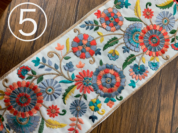 ５０ｃｍ～　幅約12.5cm　8色　インド刺繍リボン　綿 10枚目の画像