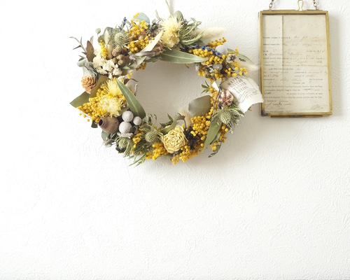 ＊Natural＊ミモザのオーバルリース☆ドライフラワーリース 2bb0a8d7025cf38a1e0e5acca74901