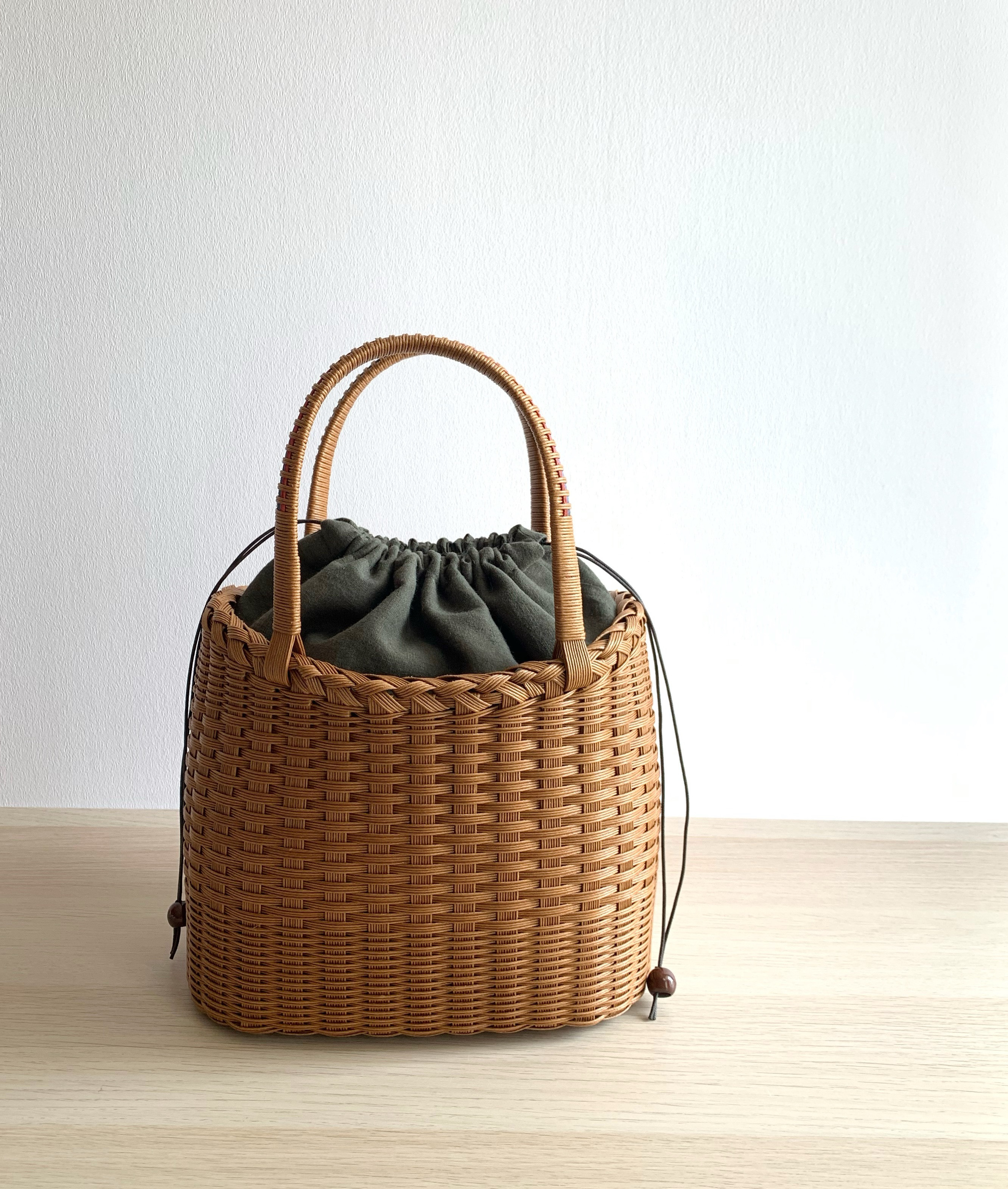 【3色展開】【受注製作】夏のお出かけカゴバッグ＊かご持ち手タイプ＊マロン　ブラック　ナチュラル