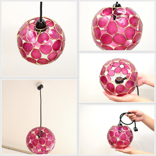 吊り下げライト カピス貝 プルメリア 間接照明 天井照明 天然素材