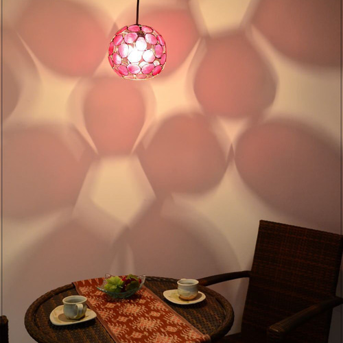 吊り下げライト カピス貝 プルメリア 間接照明 天井照明 天然素材