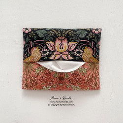 おしゃれな ウィリアムモリス ピンク系 パッチワーク いちご泥棒 花柄 ポケットティッシュ ケース 3枚目の画像