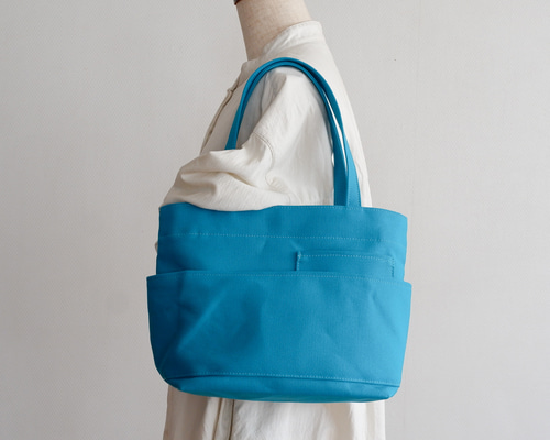 【mugi】あおりポケット付きトートバッグL 生成り×ネイビー　8号帆布 mugi様専用】あおりポケット付きトートバッグL 生成り×ネイビー