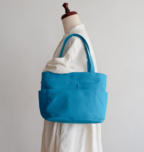 ダブルポケットミニトート ターコイズ / 8号帆布 トートバッグ aoya