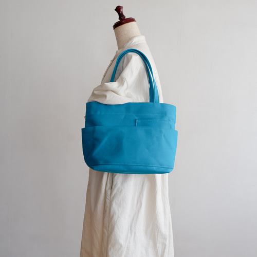 ダブルポケットミニトート ターコイズ / 8号帆布 トートバッグ aoya