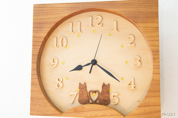 仲良し猫のお月見時計 2枚目の画像