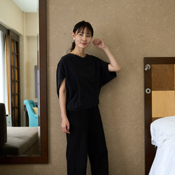 森野學校彈性夏季寬褲（黑色）| mg-pt09-bk 第6張的照片