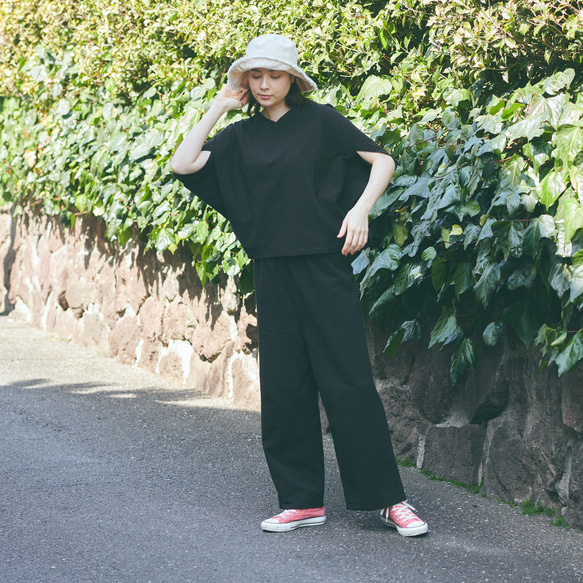 森野學校彈性夏季寬褲（黑色）| mg-pt09-bk 第3張的照片