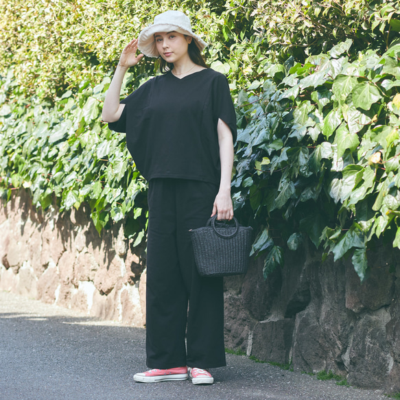 森野學校彈性夏季寬褲（黑色）| mg-pt09-bk 第13張的照片