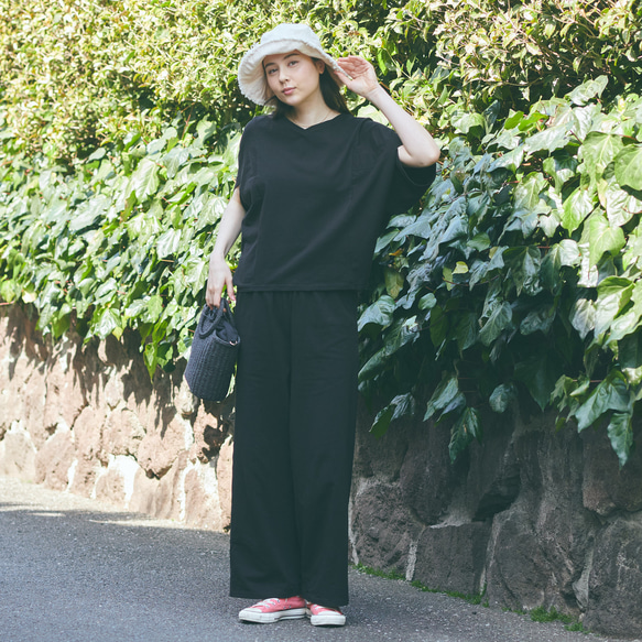 Morino Gakko 彈性夏季寬褲 (黑色) 第4張的照片