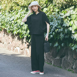 森野學校彈性夏季寬褲（黑色）| mg-pt09-bk 第7張的照片