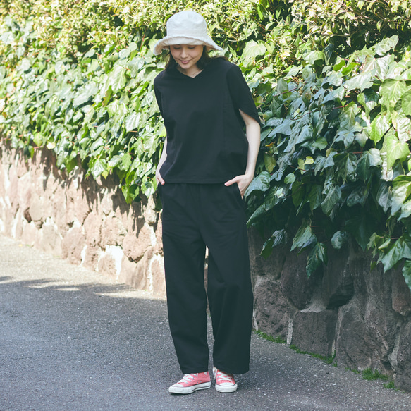 森野學校彈性夏季寬褲（黑色）| mg-pt09-bk 第10張的照片