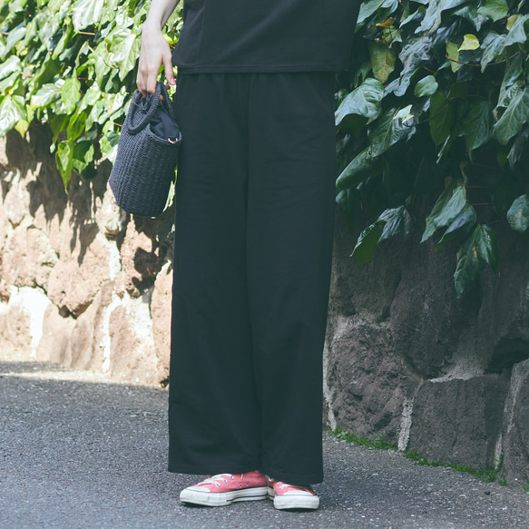 森野學校彈性夏季寬褲（黑色）| mg-pt09-bk 第2張的照片