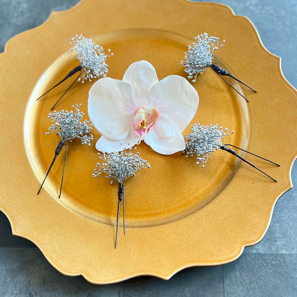 大きな胡蝶蘭髪飾りセット＊カスミ草・パール追加可能＊ヘッドドレス＊ウェディング＊前撮り＊和装＊白無垢＊コチョウラン 10枚目の画像