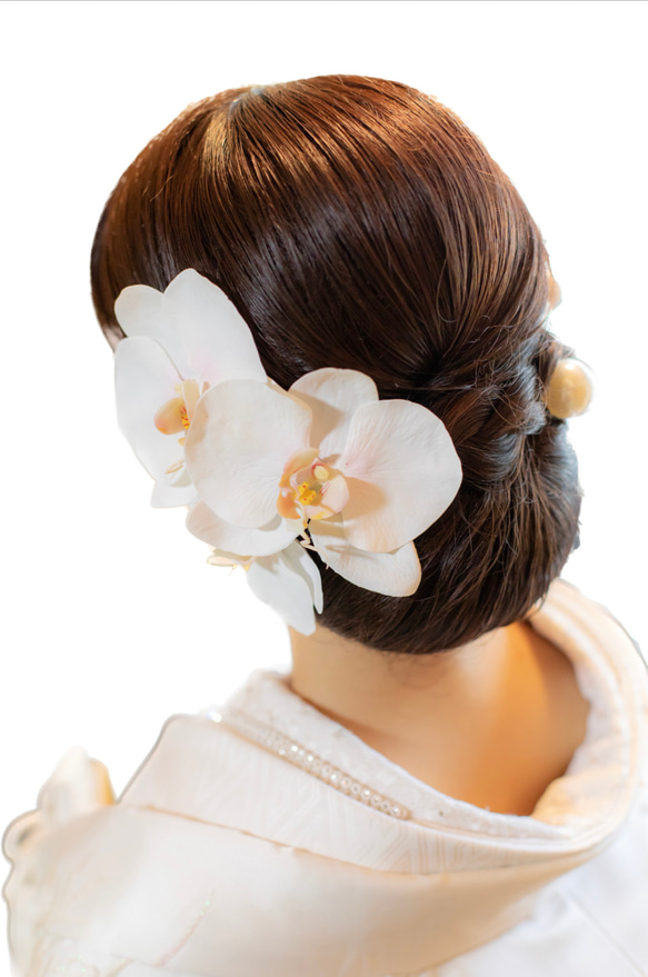 大きな胡蝶蘭髪飾りセット＊カスミ草・パール追加可能＊ヘッドドレス＊ウェディング＊前撮り＊和装＊白無垢＊コチョウラン 3枚目の画像