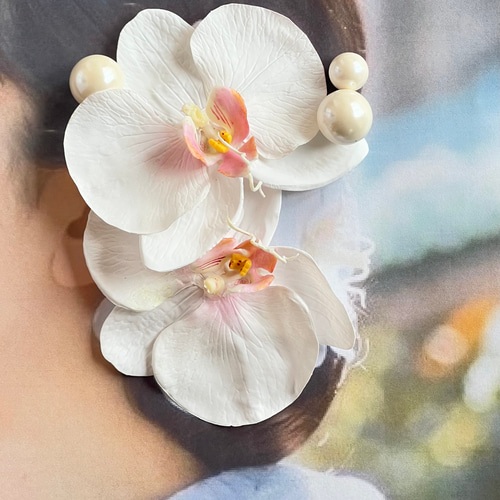 胡蝶蘭 かすみ草 チュール 髪飾り ヘッドドレス 胡蝶蘭 かすみ草 チュール 髪飾り ヘッドドレス