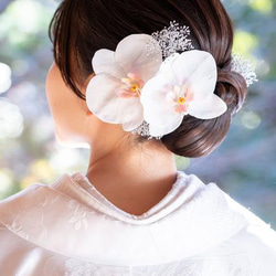 大きな胡蝶蘭髪飾りセット＊カスミ草・パール追加可能＊ヘッドドレス＊ウェディング＊前撮り＊和装＊白無垢＊コチョウラン 2枚目の画像