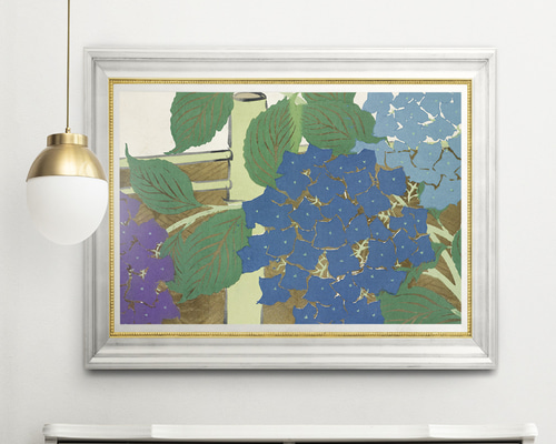 作者不詳 絵画 アートポスター 静物画 縁起物 紫陽花の青い花 作者不詳 絵画 アートポスター 静物画 縁起物 紫陽花の青い花