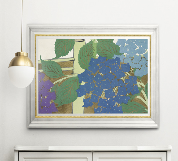 NO.448】紫陽花の日本画絵画アートポスター☆水色梅雨和室