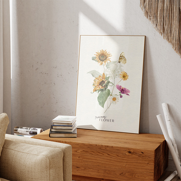 夏のひまわりのポスター　/ i1383 / 向日葵と紫陽花など　初夏の花　インテリアポスター 2枚目の画像