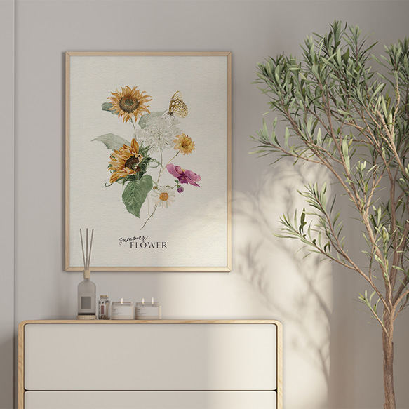 夏のひまわりのポスター　/ i1383 / 向日葵と紫陽花など　初夏の花　インテリアポスター 5枚目の画像
