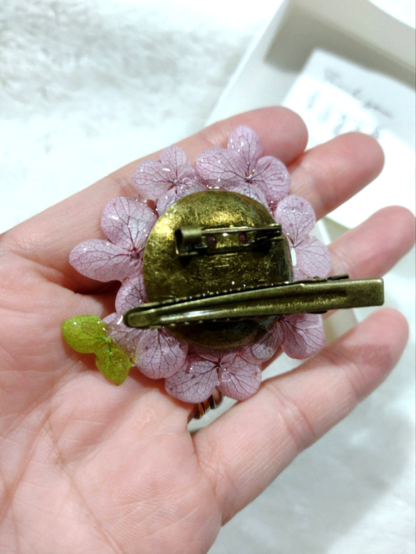 本物の紫陽花アナベルブローチクリップ　ヘアクリップ　帯留め　オーキッド 4枚目の画像