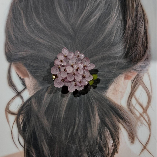 本物の紫陽花アナベルブローチクリップ ヘアクリップ 帯留め 