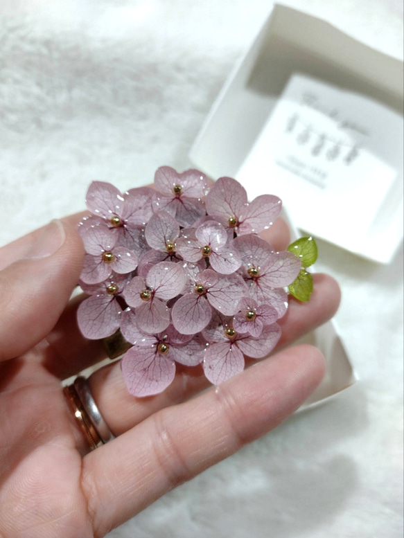 本物の紫陽花アナベルブローチクリップ　ヘアクリップ　帯留め　オーキッド 3枚目の画像