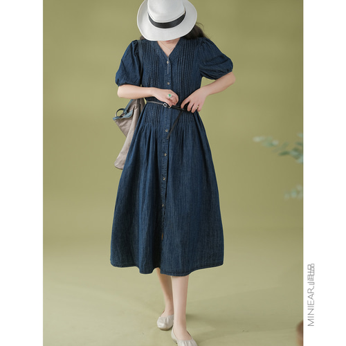 デニムワンピースカジュアルおしゃれ夏 デニムワンピース デニム 春夏 おしゃれなデザイン 婦人服